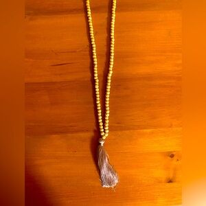 Elegant Tan Beaded Necklace with Tassel